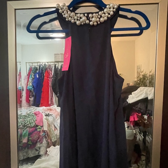 New Lilly Pulitzer navy tank tank top pearl neck line necklace Small NWT - Picture 2 of 7